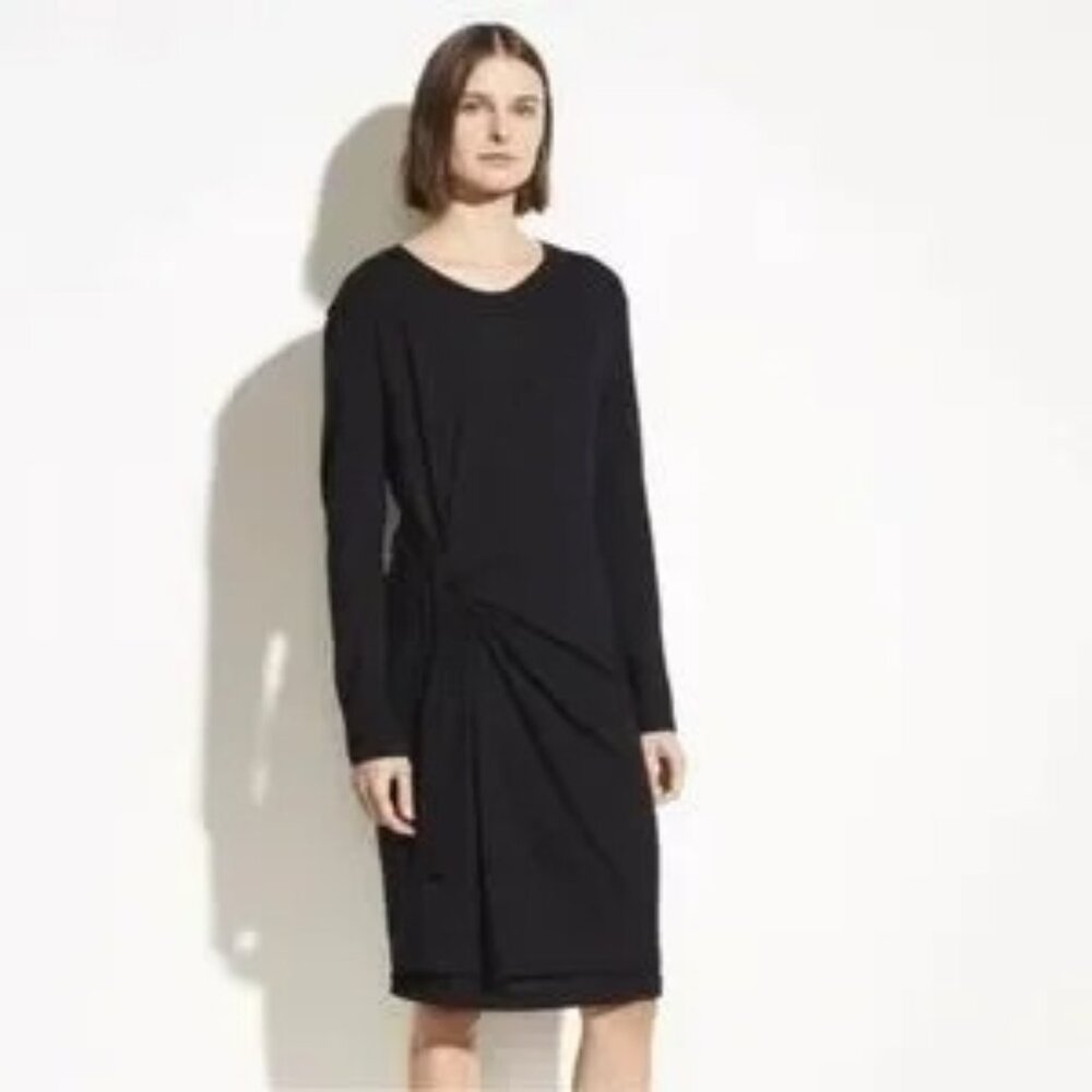 Vince Knit Dress Side Tie Long Sleeve Minimal Knee Length Career Stretch MEDIUM